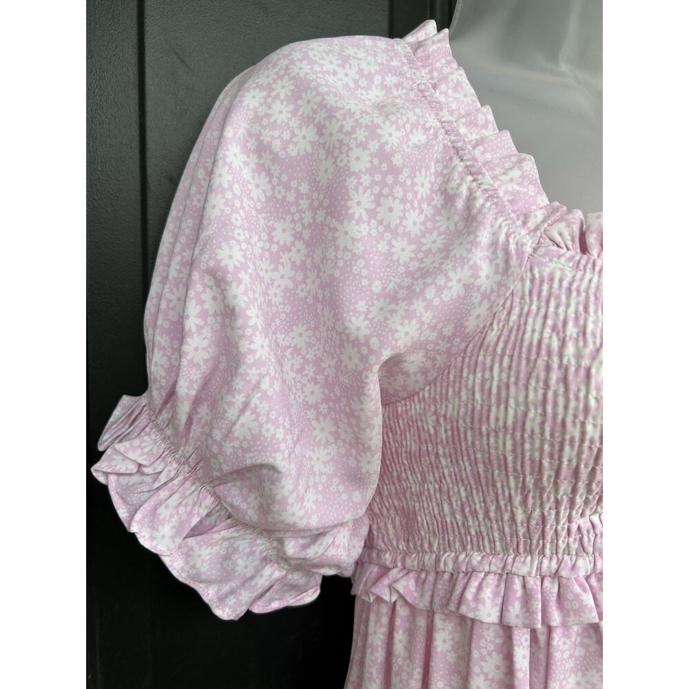 Mable Pink Smocked Maxi Dress Size Med Cottagecore Ditsy Floral Puff Sleeve Boho - Picture 6 of 10